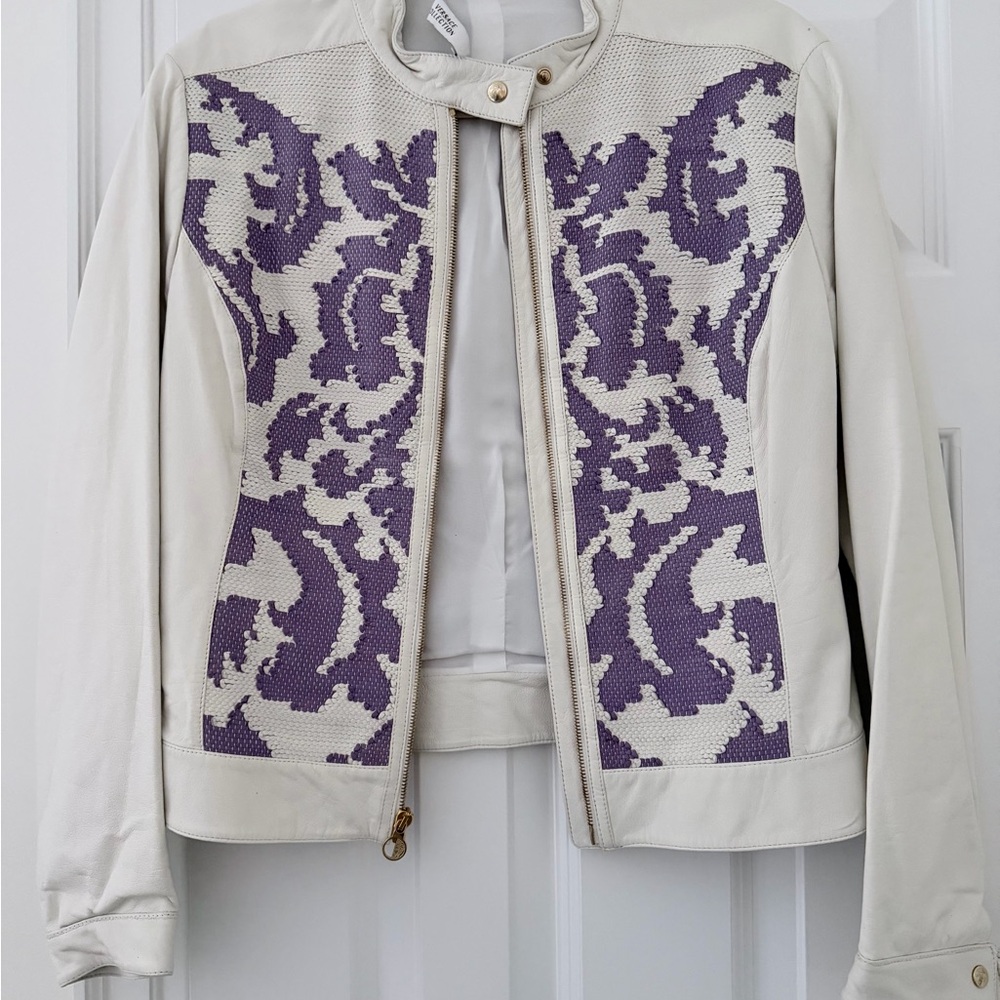 Versace Collection White and Purple Leather Jacket